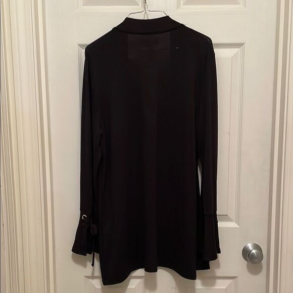 Charter Club Open Front Cardigan Black Trumpet Sleeve Women's Large 32" Long - Picture 3 of 4